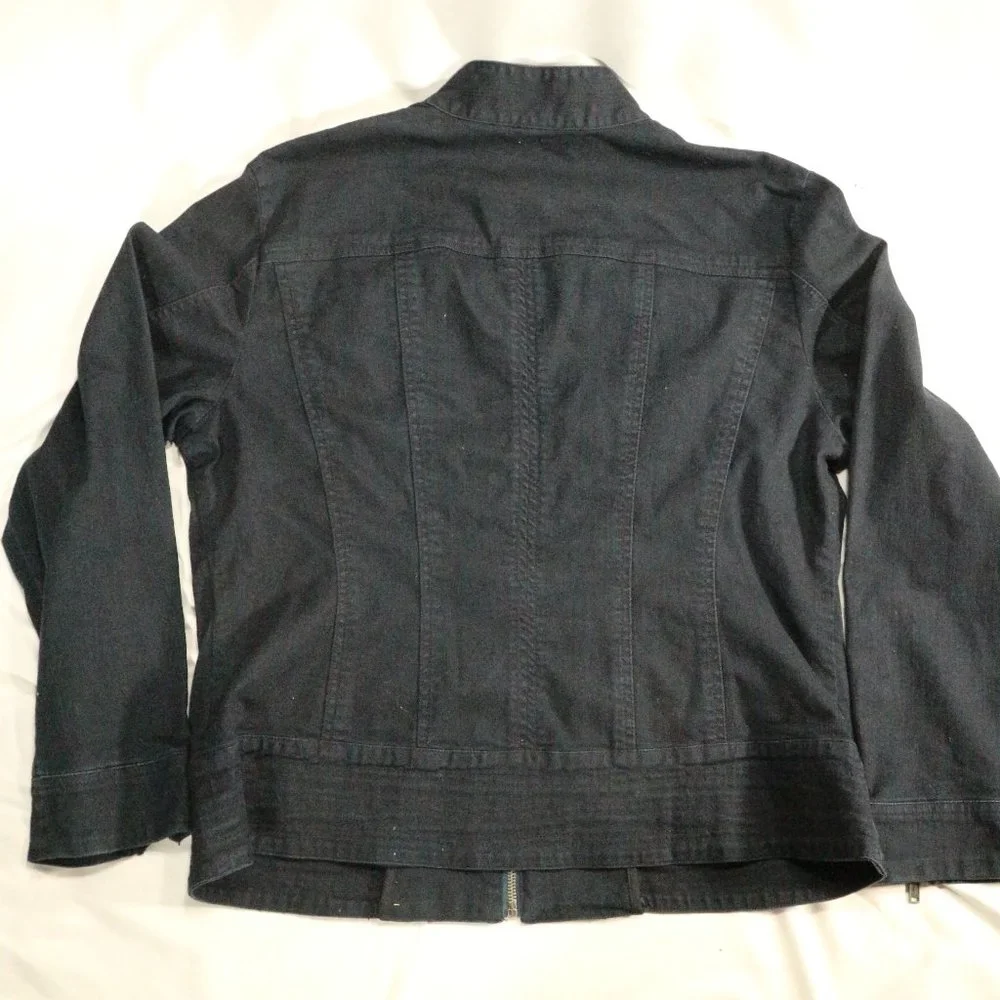 CHICOS Platinum Dark Denim Full Zip Jacket Sz 2 - Picture 4 of 11